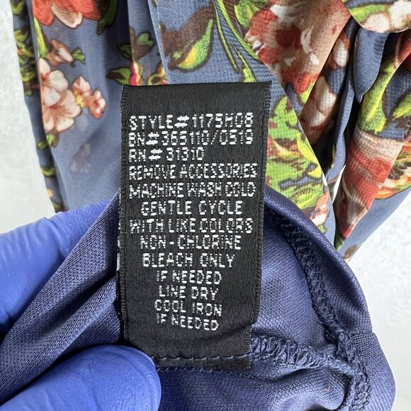 BCX NWT Womens M  Floral Blue Halter Maxi Slit Pleated Dress Belt Sheer Overlay - Picture 15 of 16